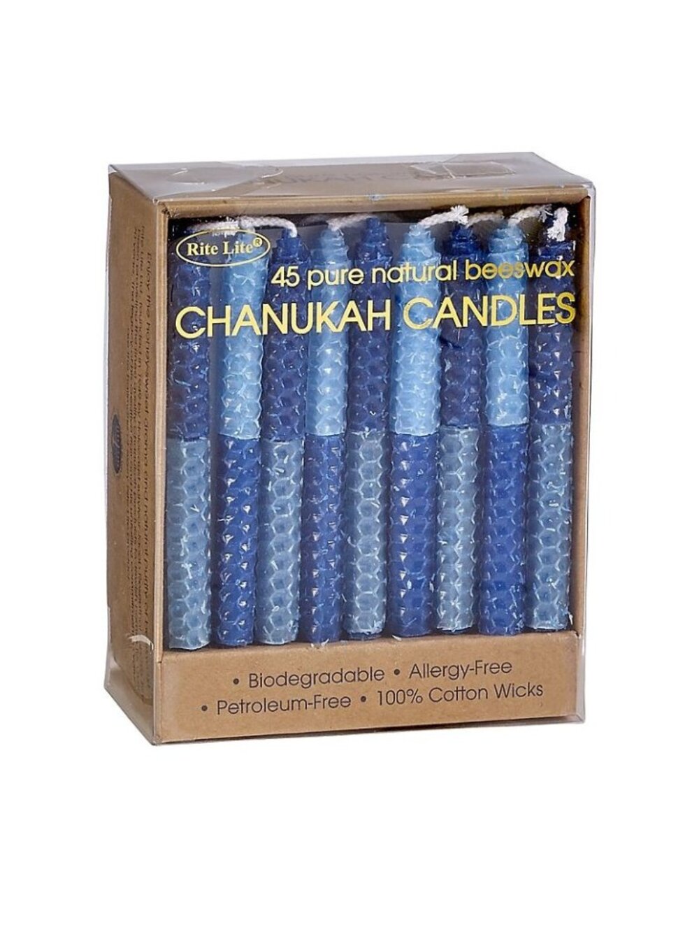 NWB Rite Lite Natural Beeswax Chanukah Candles Package of 45 Blue 20 Box Avail